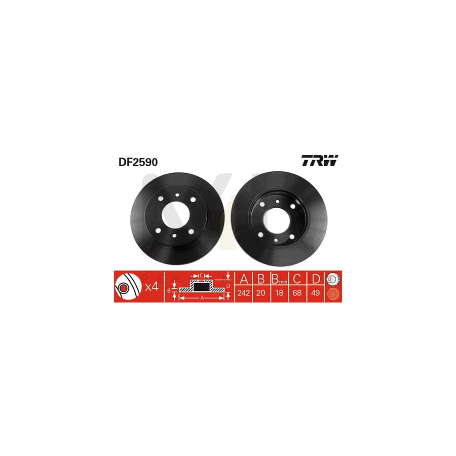 TRW DF2590 Brake Disc for NISSAN PRIMERA Vented, Painted  - 1 piece
