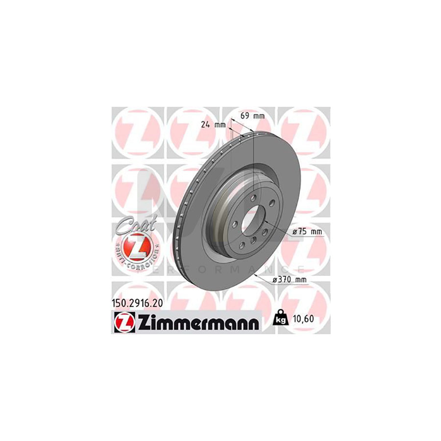 ZIMMERMANN COAT Z 150.2916.20 Brake Disc Internally Vented, Coated, High-carbon  - 1 piece