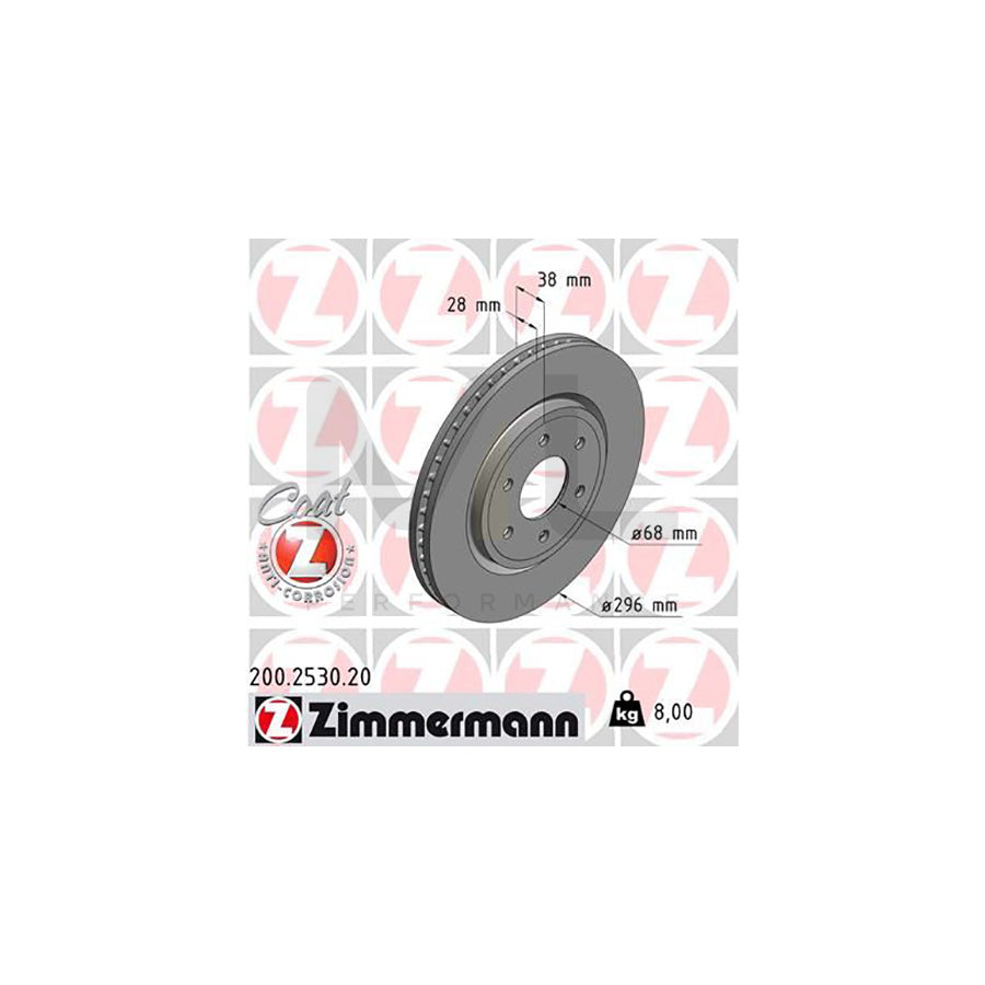 ZIMMERMANN COAT Z 200.2530.20 Brake Disc Internally Vented, Coated  - 1 piece