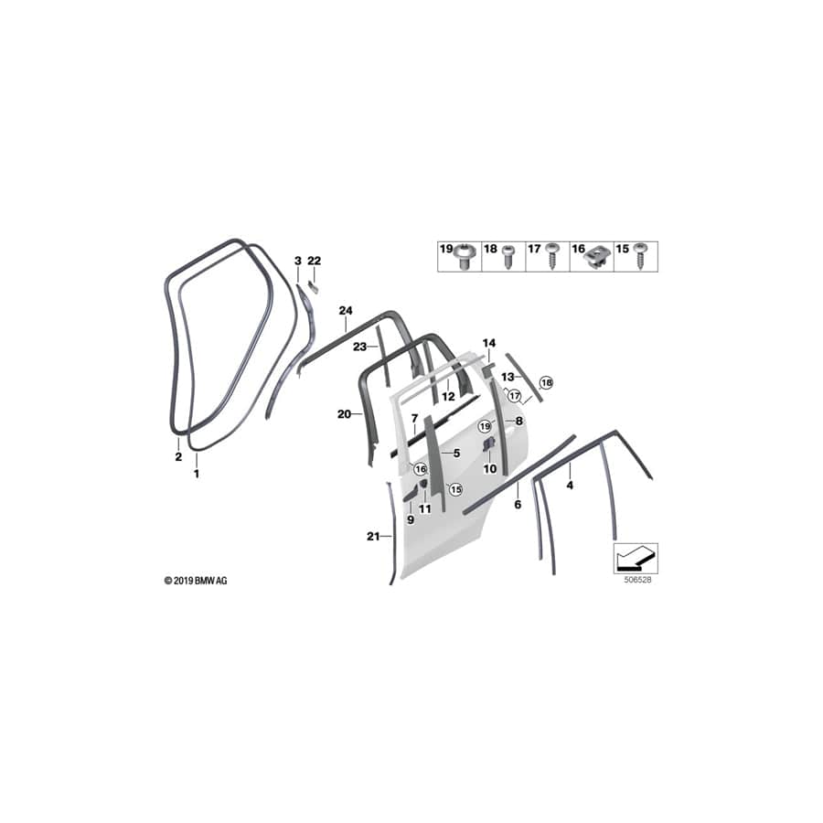 Genuine BMW 51357444067 G05 Outer Weatherstrip, Rear Left Door GLANZSCHWARZ (Inc. X5)