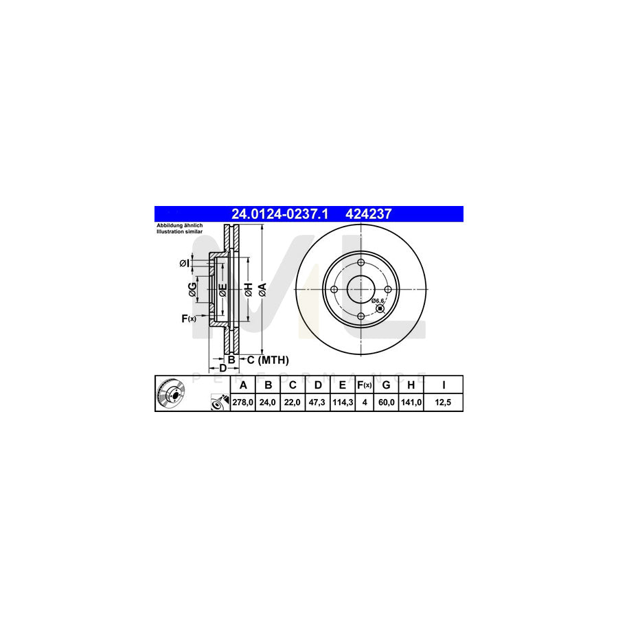 ATE 24.0124-0237.1 Brake Disc Vented, Coated  - 1 piece