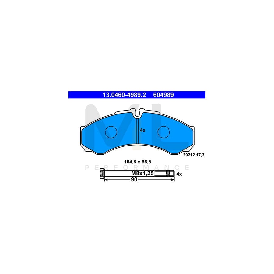 ATE 13.0460-4989.2 Brake pad set for IVECO Daily excl. wear warning contact, prepared for wear indicator, with brake caliper screws