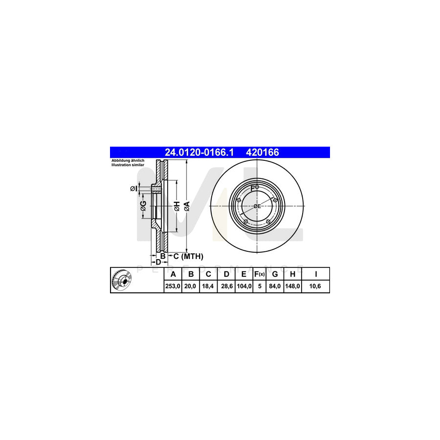 ATE 24.0120-0166.1 Brake Disc for HYUNDAI H100 Vented  - 1 piece