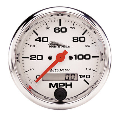 Autometer Pro-Cycle Gauge Speedo 3 3/4in 120 Mph Elec White