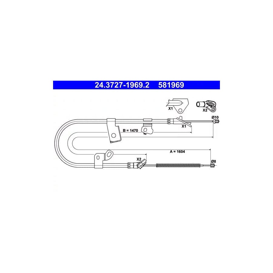 ATE 24.3727-1969.2 Hand Brake Cable for Toyota Yaris Verso (P2)