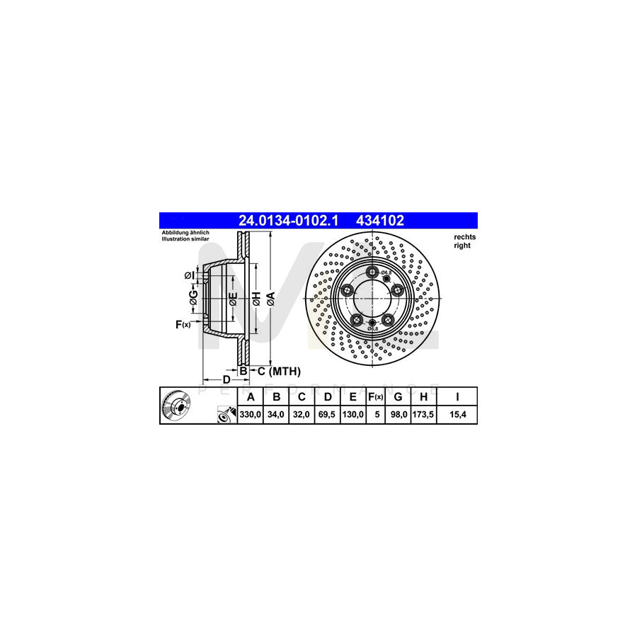 ATE 24.0134-0102.1 Brake Disc for PORSCHE 911 Perforated / Vented, Coated, Alloyed / High-carbon