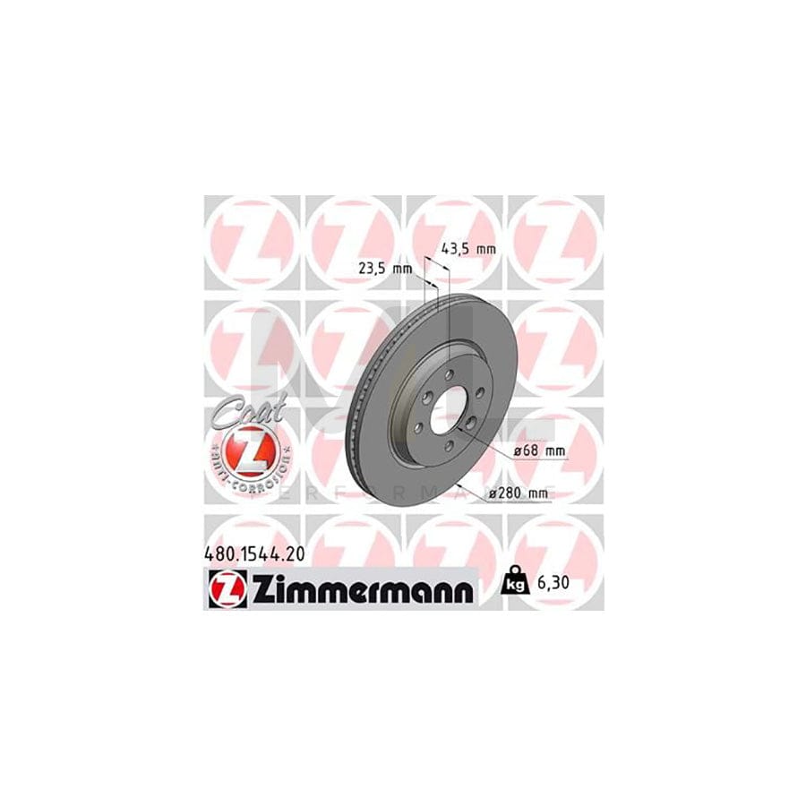 ZIMMERMANN COAT Z 480.1544.20 Brake Disc Internally Vented, Coated  - 1 piece