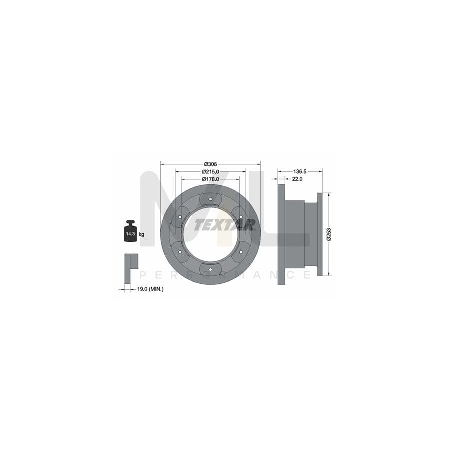TEXTAR 93127300 Brake Disc for IVECO Daily Solid, without wheel hub, without wheel studs  - 1 piece