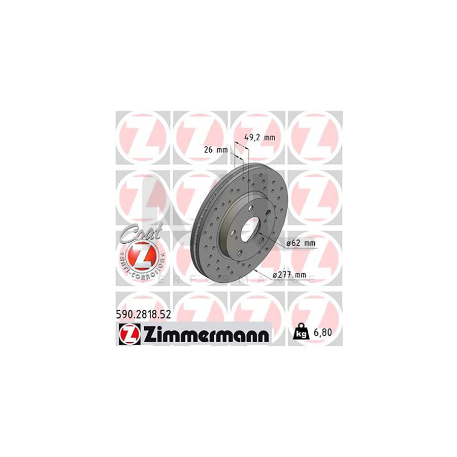 ZIMMERMANN SPORT COAT Z 590.2818.52 Brake Disc Internally Vented, Perforated, Coated, High-carbon  - 1 piece