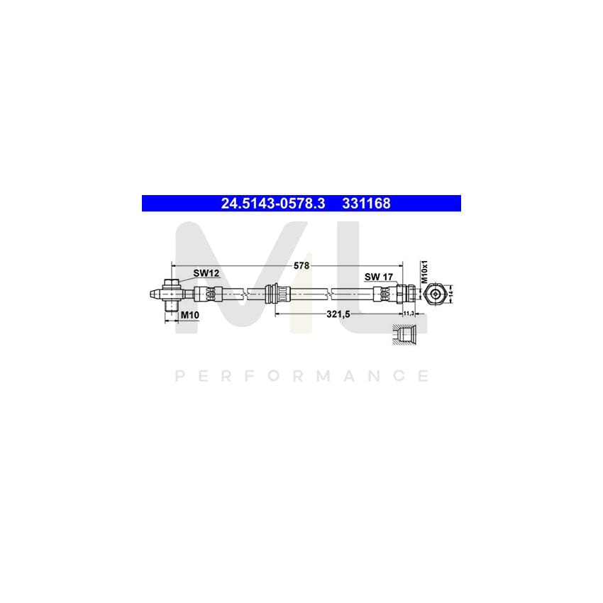 ATE 24.5143-0578.3 Brake Hose 578mm, M10x1