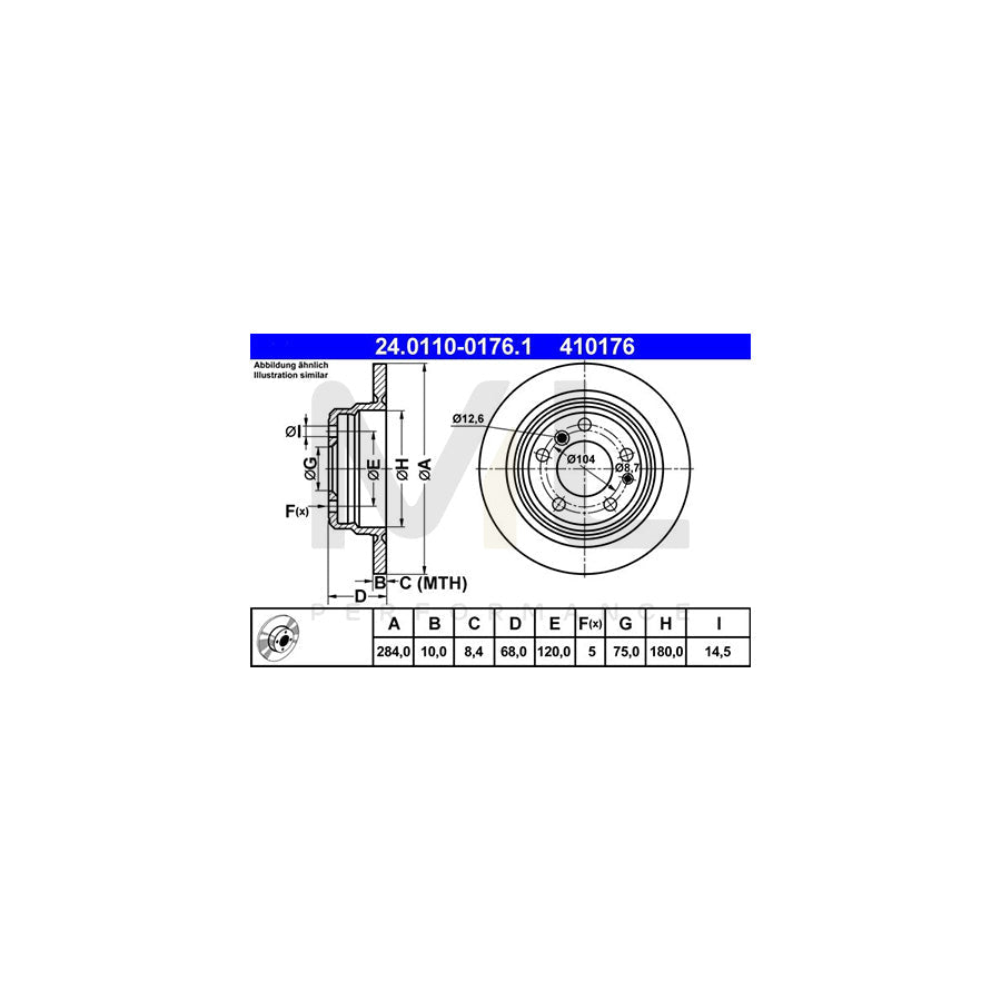 ATE 24.0110-0176.1 Brake Disc for BMW 7 (E23) Solid  - 1 piece