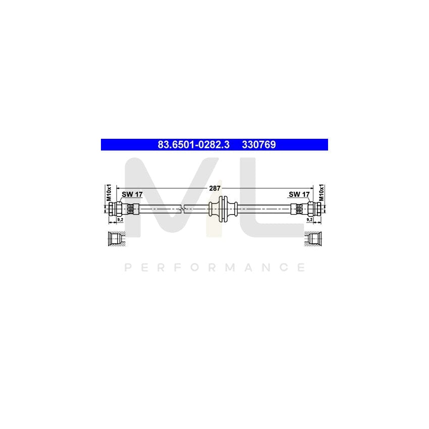 ATE 83.6501-0282.3 Brake Hose for FIAT STILO 287mm