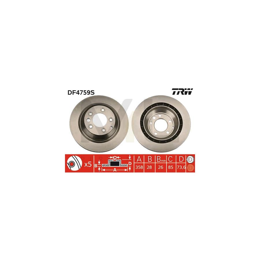 TRW DF4759S Brake Disc Vented, Painted, High-carbon  - 1 piece