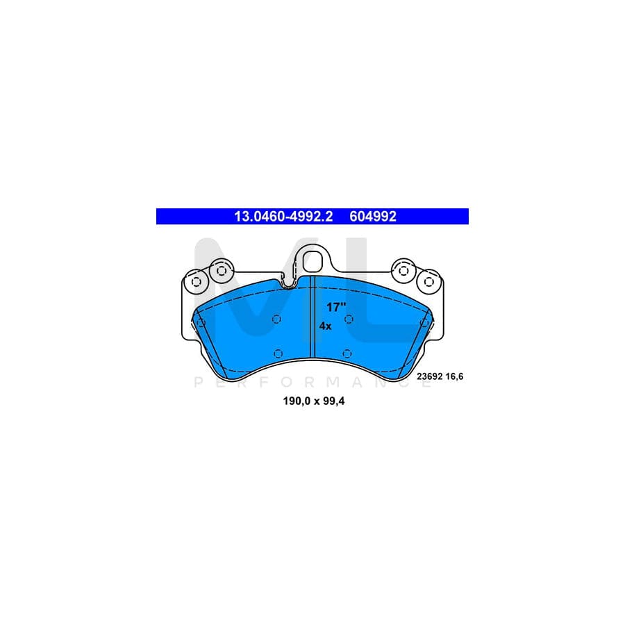 ATE 13.0460-4992.2 Brake pad set excl. wear warning contact, prepared for wear indicator
