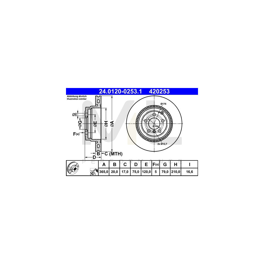 ATE 24.0120-0253.1 Brake Disc for LAND ROVER Range Rover III (L322) Vented, Coated, High-carbon  - 1 piece