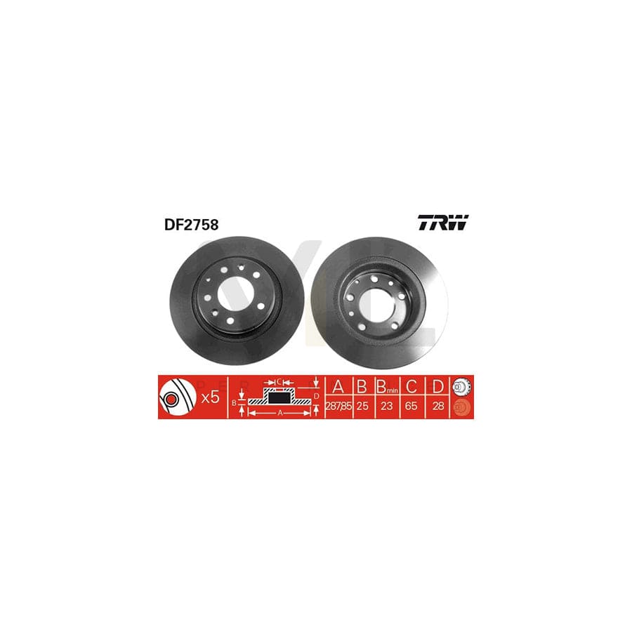 TRW DF2758 Brake Disc Vented, Painted, High-carbon  - 1 piece