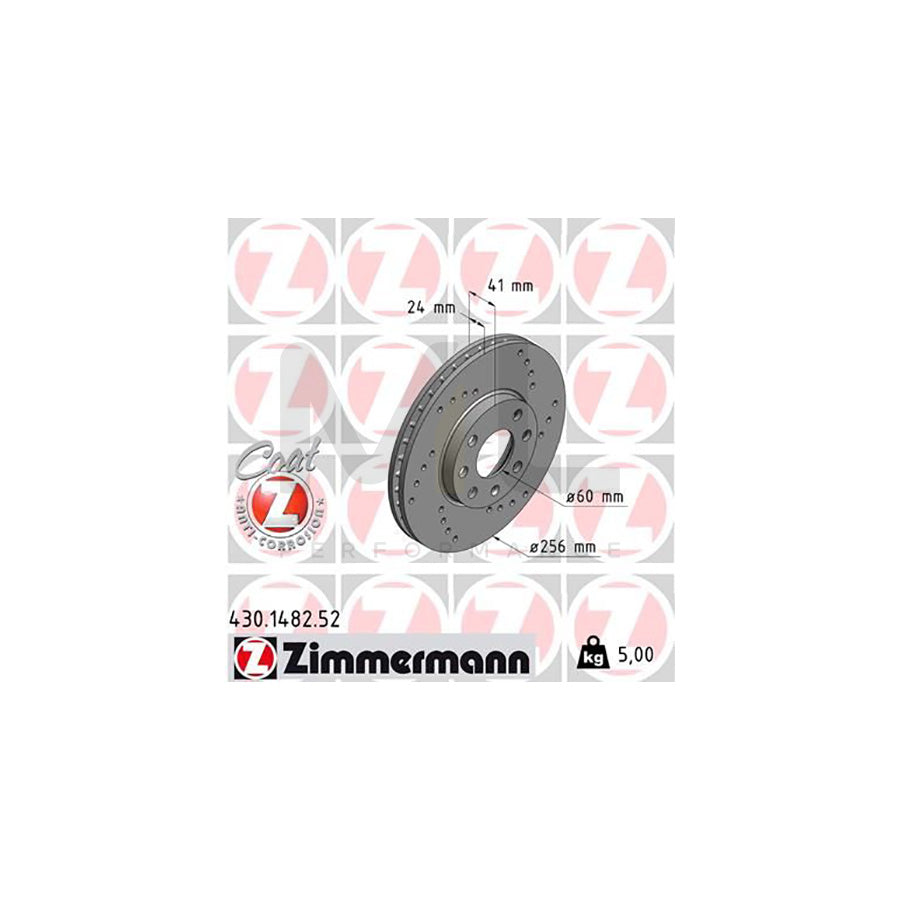 ZIMMERMANN SPORT COAT Z 430.1482.52 Brake Disc Internally Vented, Perforated, Coated  - 1 piece