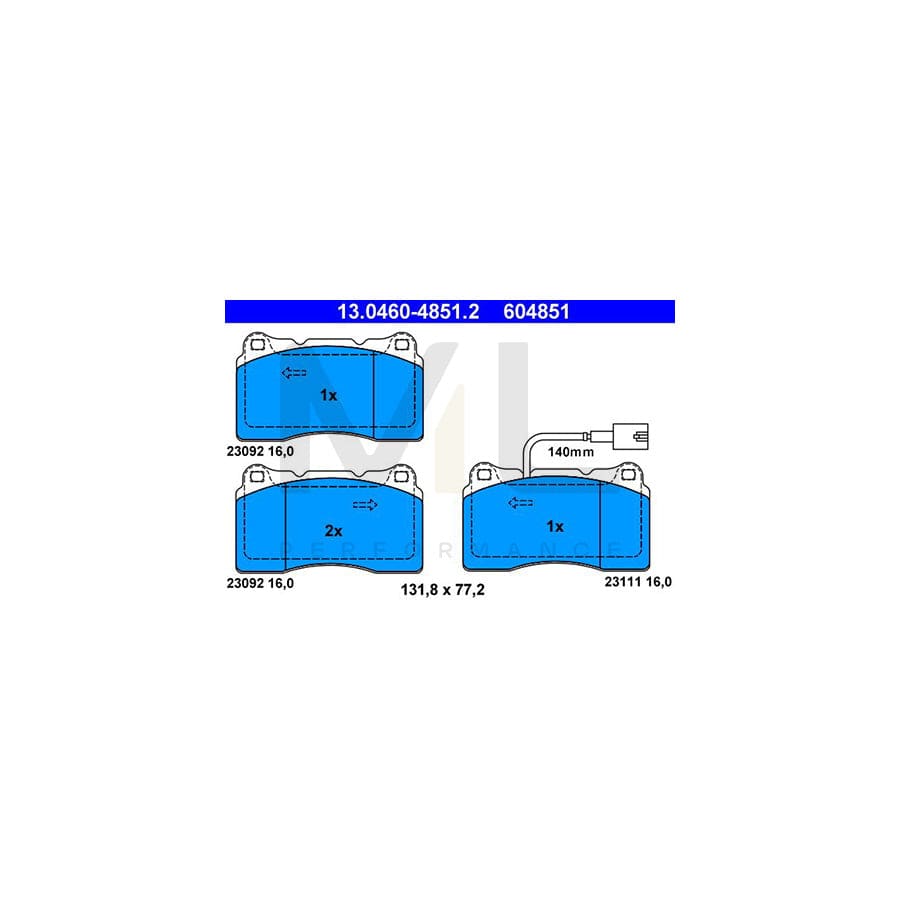 ATE 13.0460-4851.2 Brake pad set for ALFA ROMEO 159 incl. wear warning contact