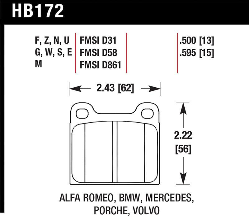 Hawk Performance Hawk 63-65 Porsche 356 Front /  69-83 911 / 64-72 912 Rear DTC-60 Race Brake Pads