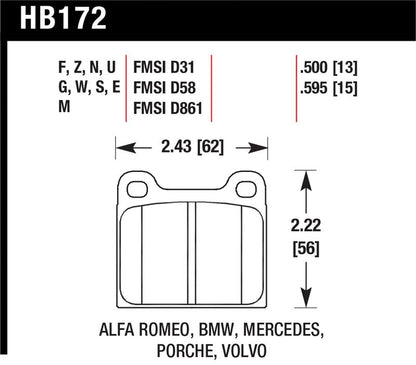 Hawk Performance Hawk 63-65 Porsche 356 Front /  69-83 911 / 64-72 912 Rear DTC-60 Race Brake Pads