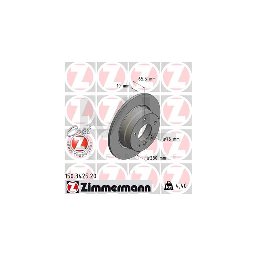 ZIMMERMANN COAT Z 150.3425.20 Brake Disc for BMW 1 Series Solid, Coated, High-carbon  - 1 piece
