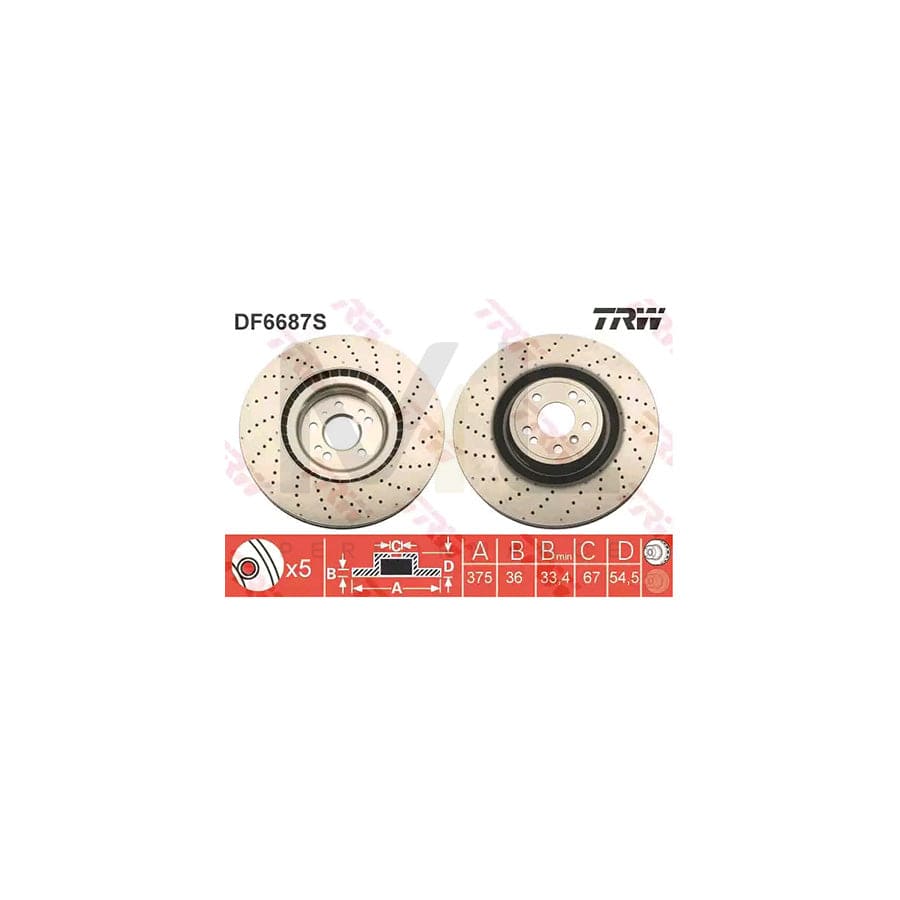 TRW DF6687S Brake Disc Perforated / Vented, Painted  - 1 piece
