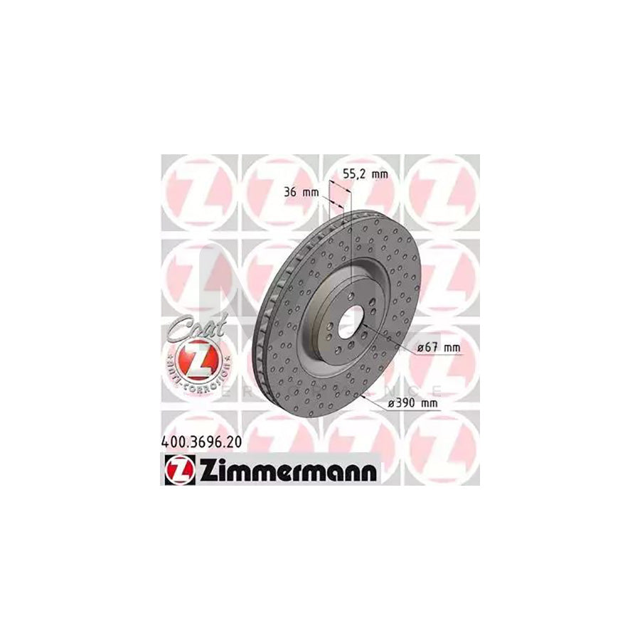ZIMMERMANN COAT Z 400.3696.20 Brake Disc Drilled dimples, Internally Vented, Coated, High-carbon  - 1 piece