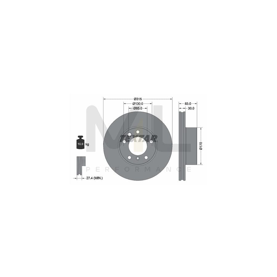TEXTAR 92304905 Brake Disc Internally Vented, Coated, High-carbon, without wheel hub, without wheel studs  - 1 piece