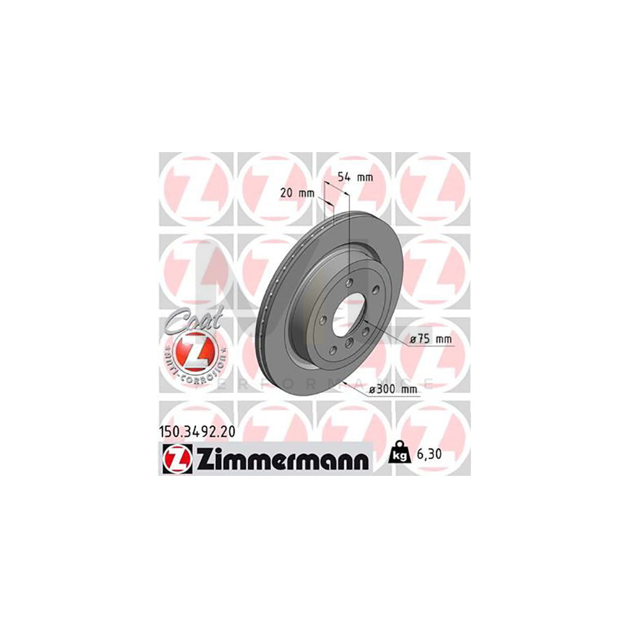 ZIMMERMANN COAT Z 150.3492.20 Brake Disc for BMW Z4 Roadster (E89) Internally Vented, Coated, High-carbon  - 1 piece