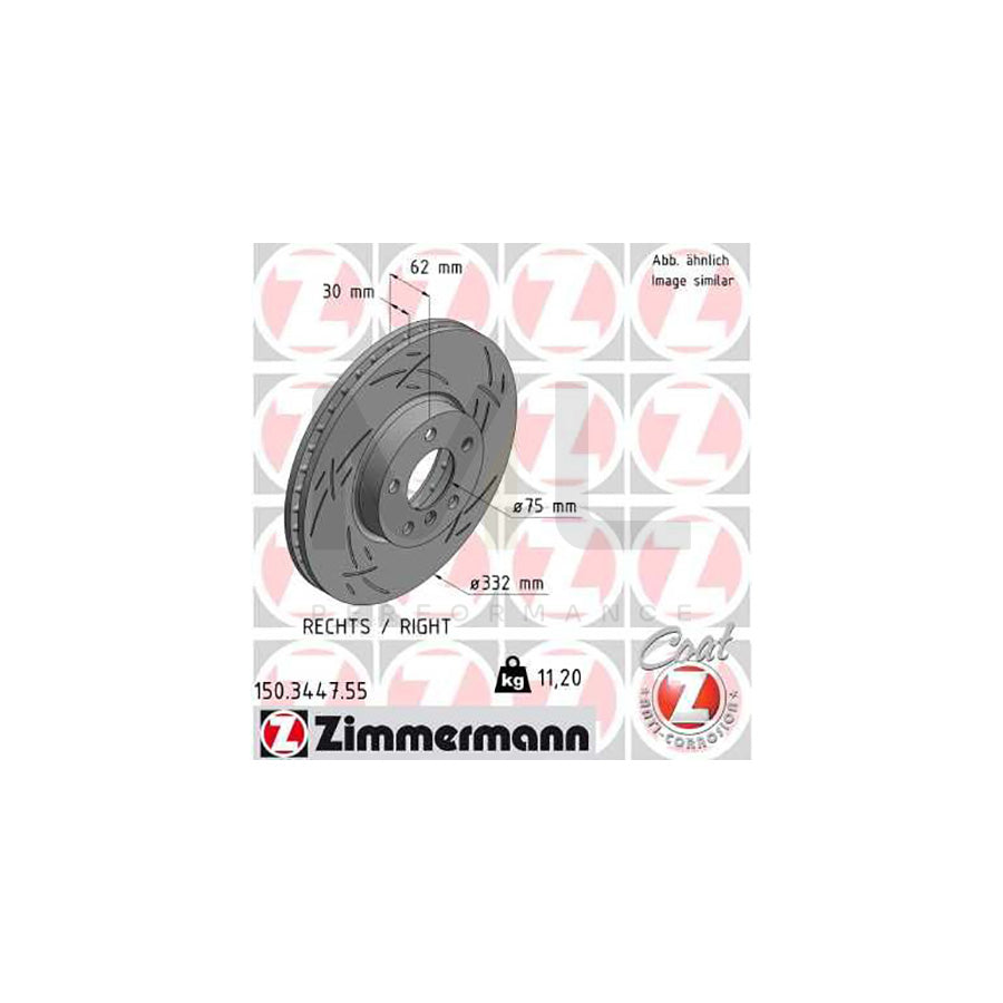 ZIMMERMANN BLACK Z 150.3447.55 Brake Disc Internally Vented, Slotted, Coated, High-carbon