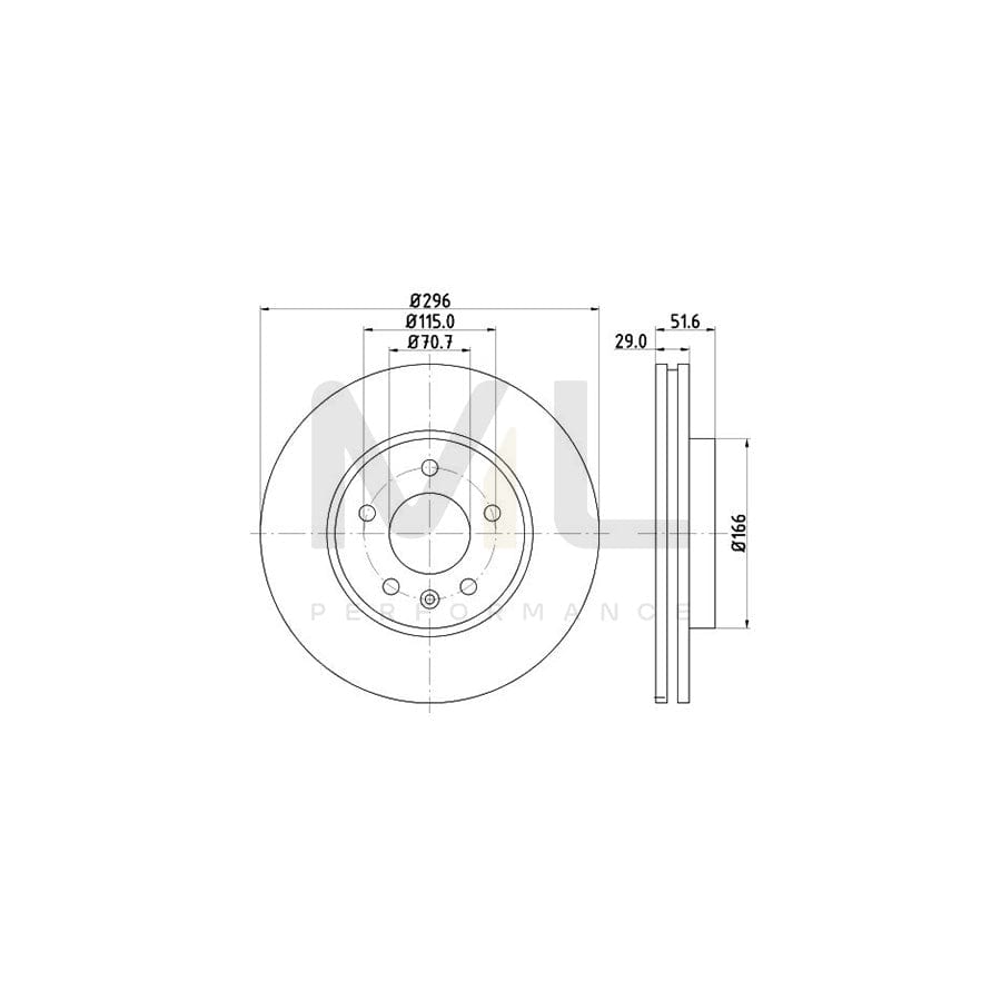 HELLA PRO High Carbon 8DD 355 128-811 Brake Disc Internally Vented, Coated, High-carbon, without wheel hub, without wheel studs | ML Performance Car Parts