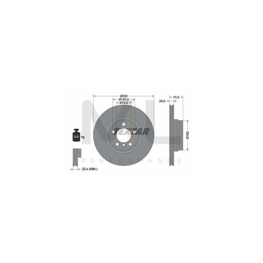 TEXTAR PRO+ 92242005 Brake Disc Internally Vented, Coated, High-carbon, without wheel hub, without wheel studs  - 1 piece