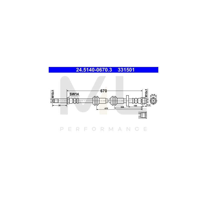 ATE 24.5140-0670.3 Brake Hose 670mm, M10x1