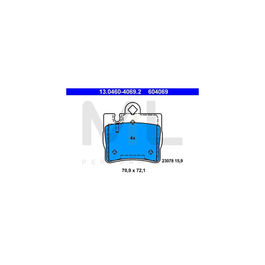 ATE 13.0460-4069.2 Brake pad set suitable for MERCEDES-BENZ S-Class excl. wear warning contact, prepared for wear indicator