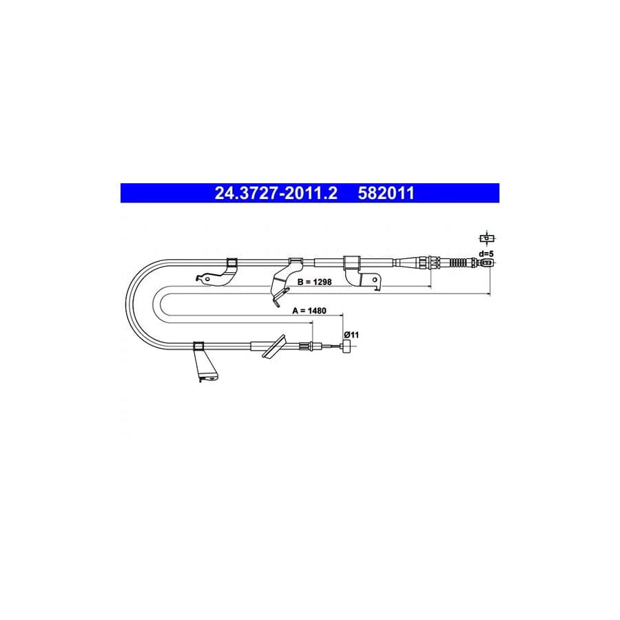 ATE 24.3727-2011.2 Hand Brake Cable for Suzuki Swift IV Hatchback (Fz, Nz)