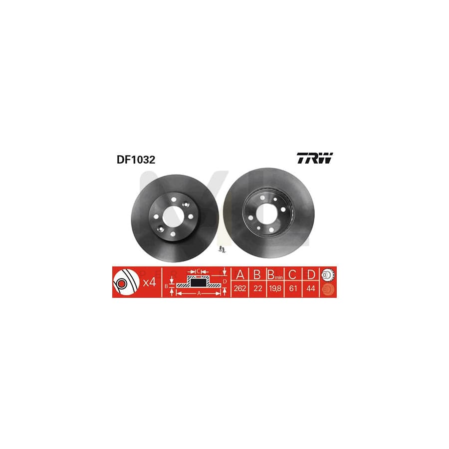TRW DF1032 Brake Disc Vented, Painted  - 1 piece