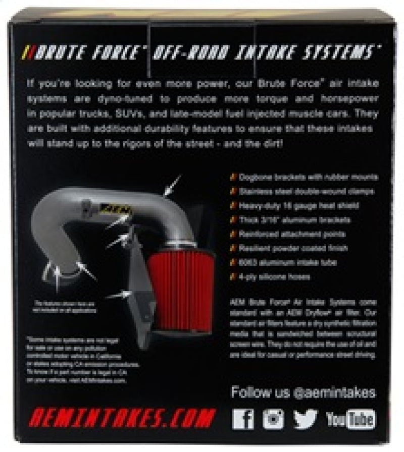 AEM Induction AEM Brute Force Dryflow Air Filter - Conical 6in Base OD / 5.125in Top OD / 5.25in Height