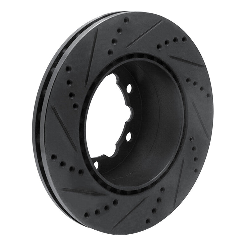 R1 Concepts R1 06-25 American Coach Patriot Rear Right Drilled & Slotted Black Brake Rotor