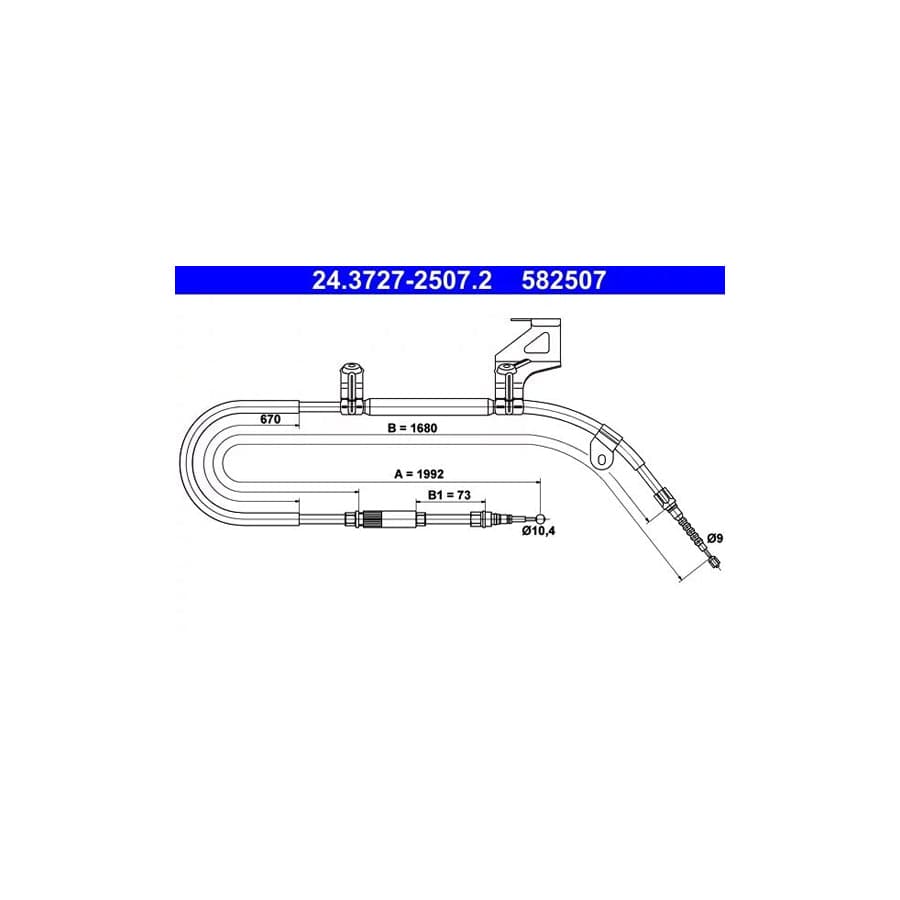 ATE 24.3727-2507.2 Hand Brake Cable for Skoda Superb I Saloon (3U4)