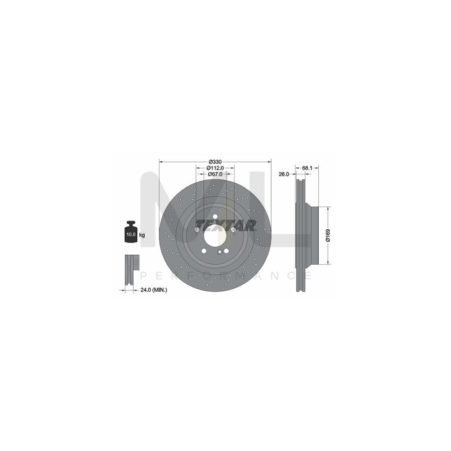 TEXTAR PRO 92289603 Brake Disc Internally Vented, Perforated, Coated, without wheel hub, without wheel studs  - 1 piece
