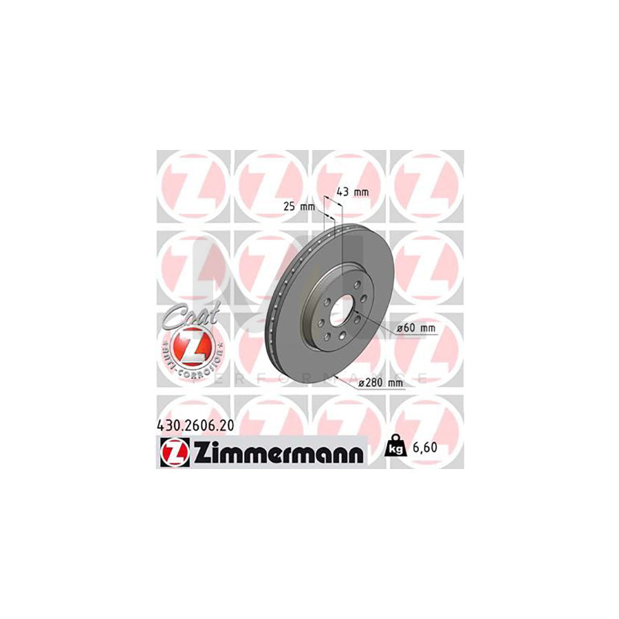 ZIMMERMANN COAT Z 430.2606.20 Brake Disc Internally Vented, Coated, High-carbon  - 1 piece