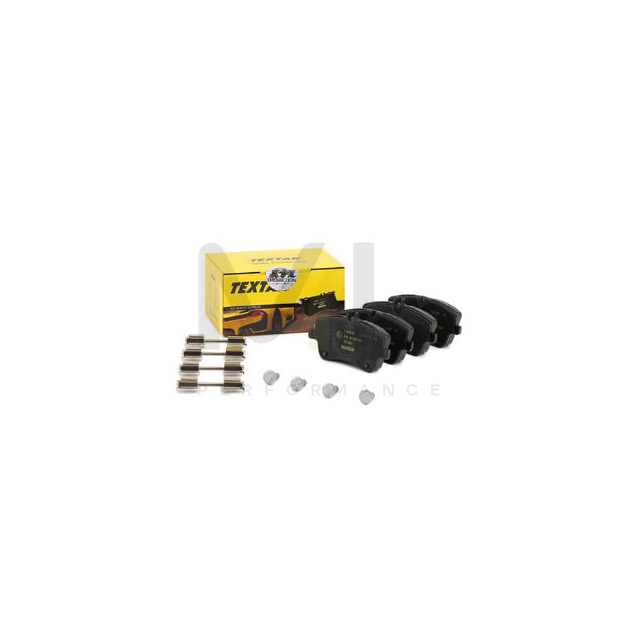 TEXTAR 2314401 Brake pad set prepared for wear indicator, with brake caliper screws, with accessories