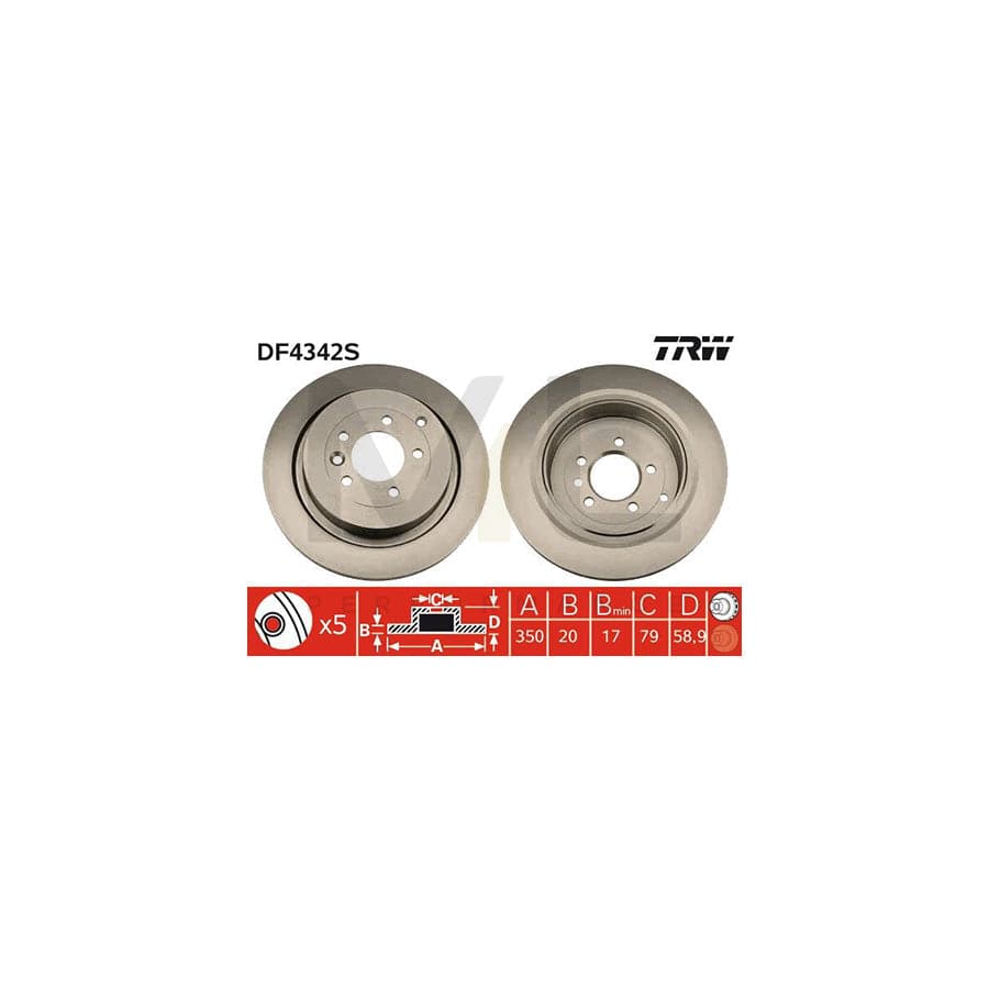 TRW DF4342S Brake Disc Vented, Painted  - 1 piece
