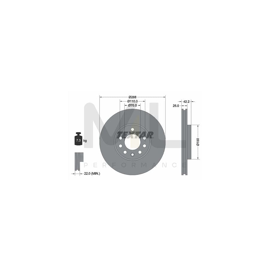 TEXTAR PRO 92075603 Brake Disc Internally Vented, Coated, without wheel hub, without wheel studs  - 1 piece