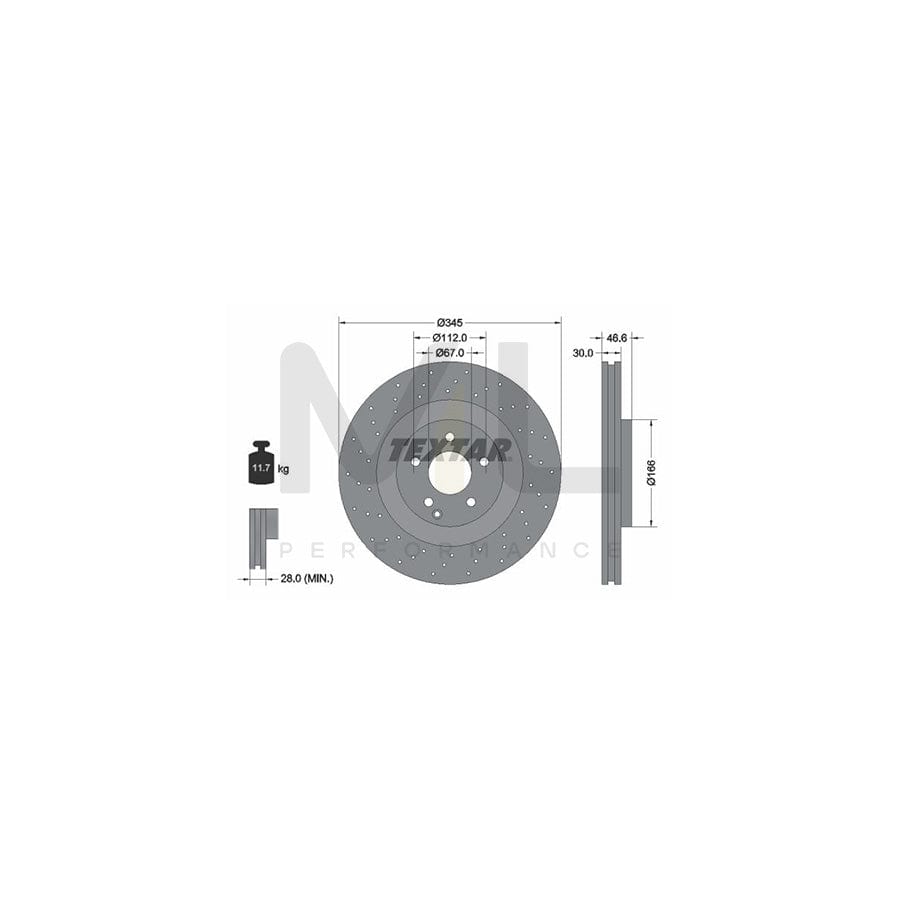 TEXTAR PRO 92123703 Brake Disc Internally Vented, Perforated, Coated, without wheel hub, without wheel studs  - 1 piece