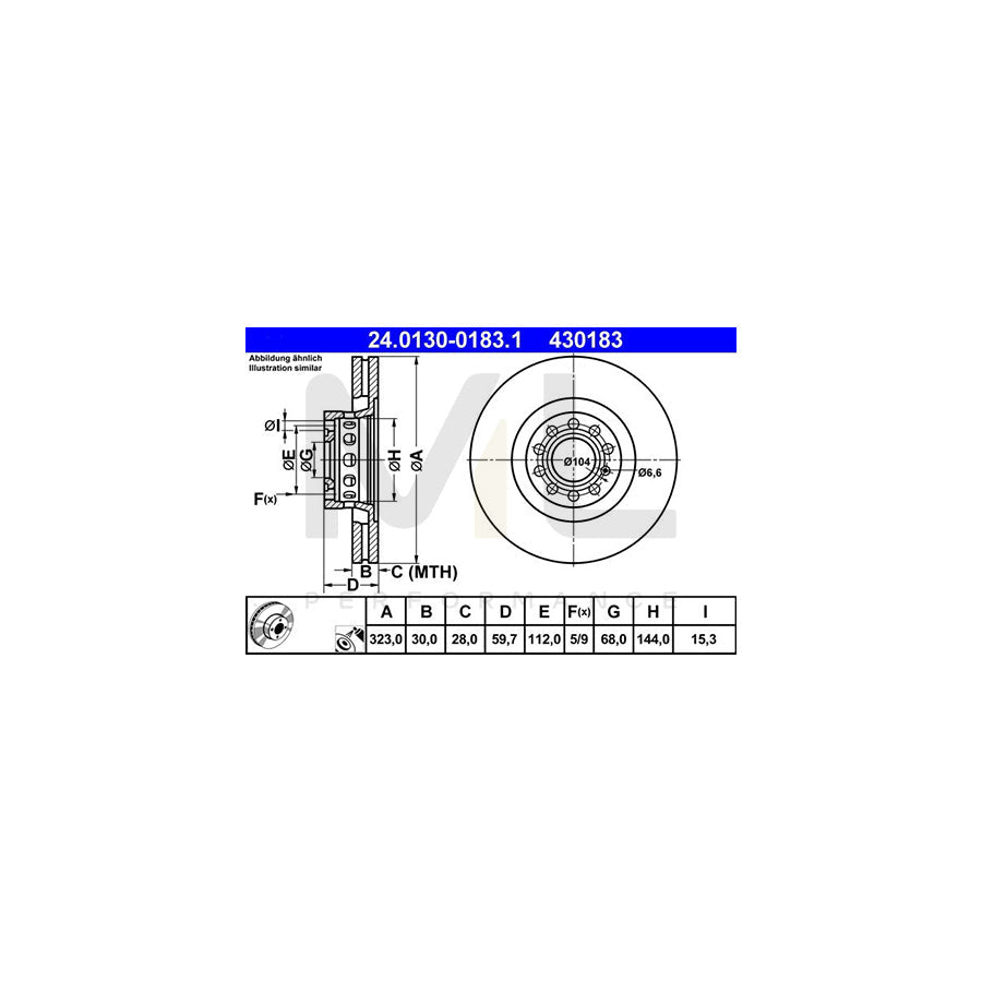 ATE 24.0130-0183.1 Brake Disc Vented, Coated, High-carbon  - 1 piece