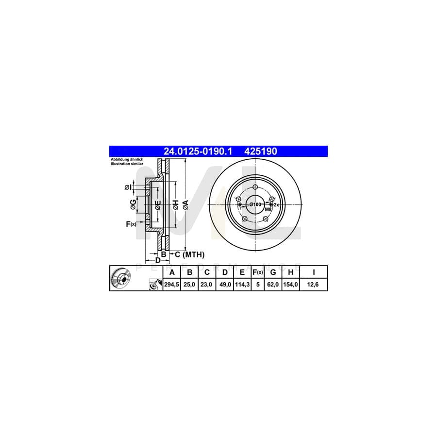 ATE 24.0125-0190.1 Brake Disc for SUZUKI Grand Vitara II Off-Road (JT, TE, TD) Vented, Coated  - 1 piece
