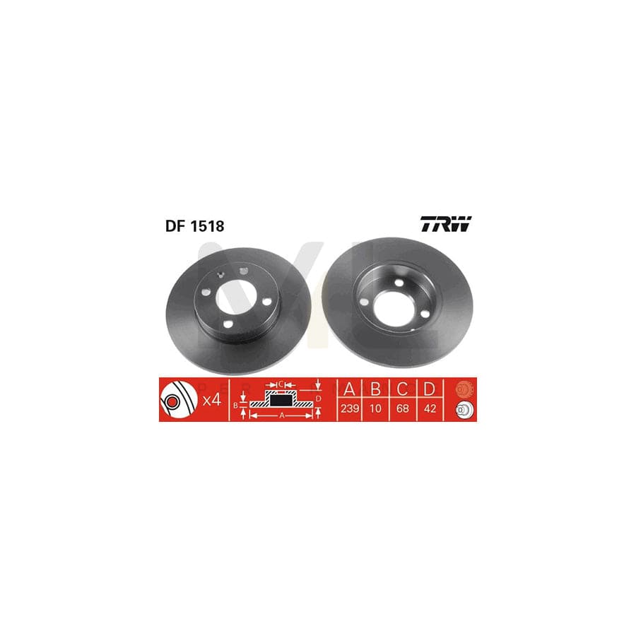 TRW DF1518 Brake Disc Solid, Painted  - 1 piece