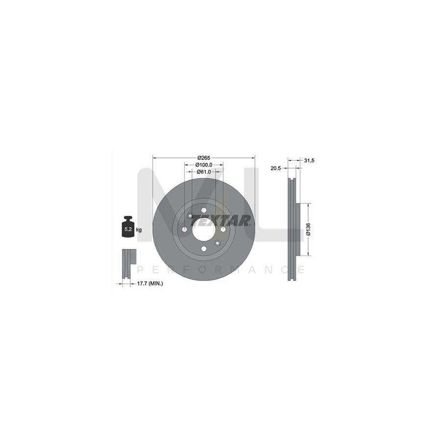 TEXTAR 92049400 Brake Disc for RENAULT 21 Externally Vented, without wheel hub, without wheel studs  - 1 piece