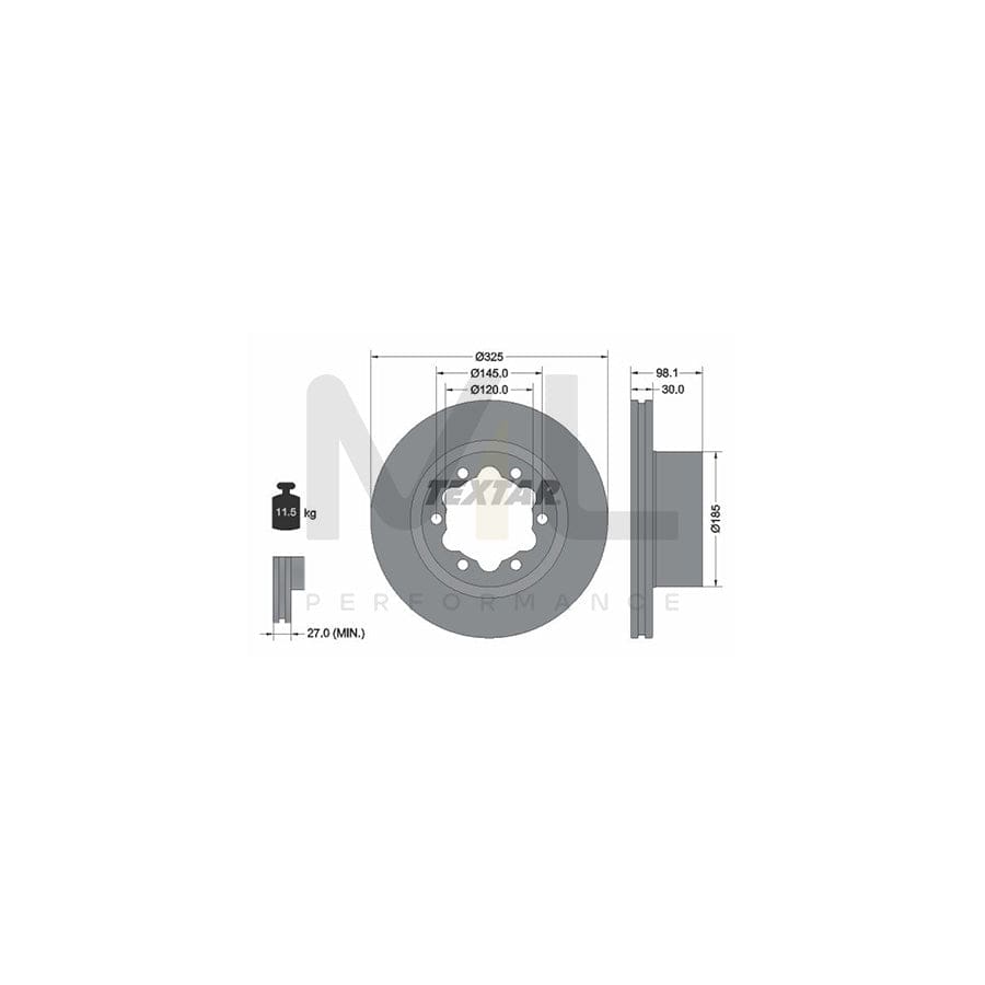 TEXTAR 92305803 Brake Disc Internally Vented, Coated, without wheel hub, without wheel studs  - 1 piece